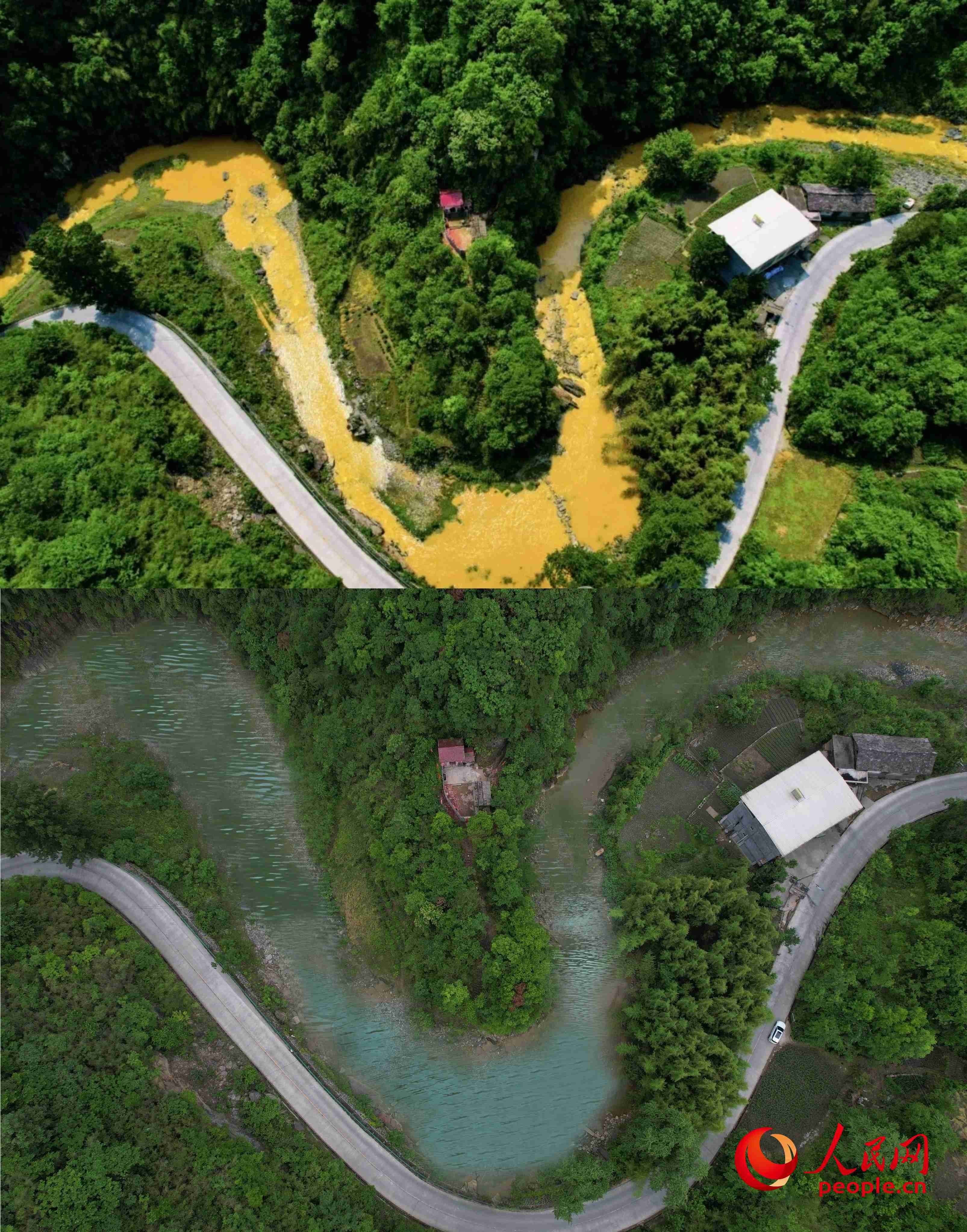 厚子河仇家灣河段治理前后。受訪者供圖